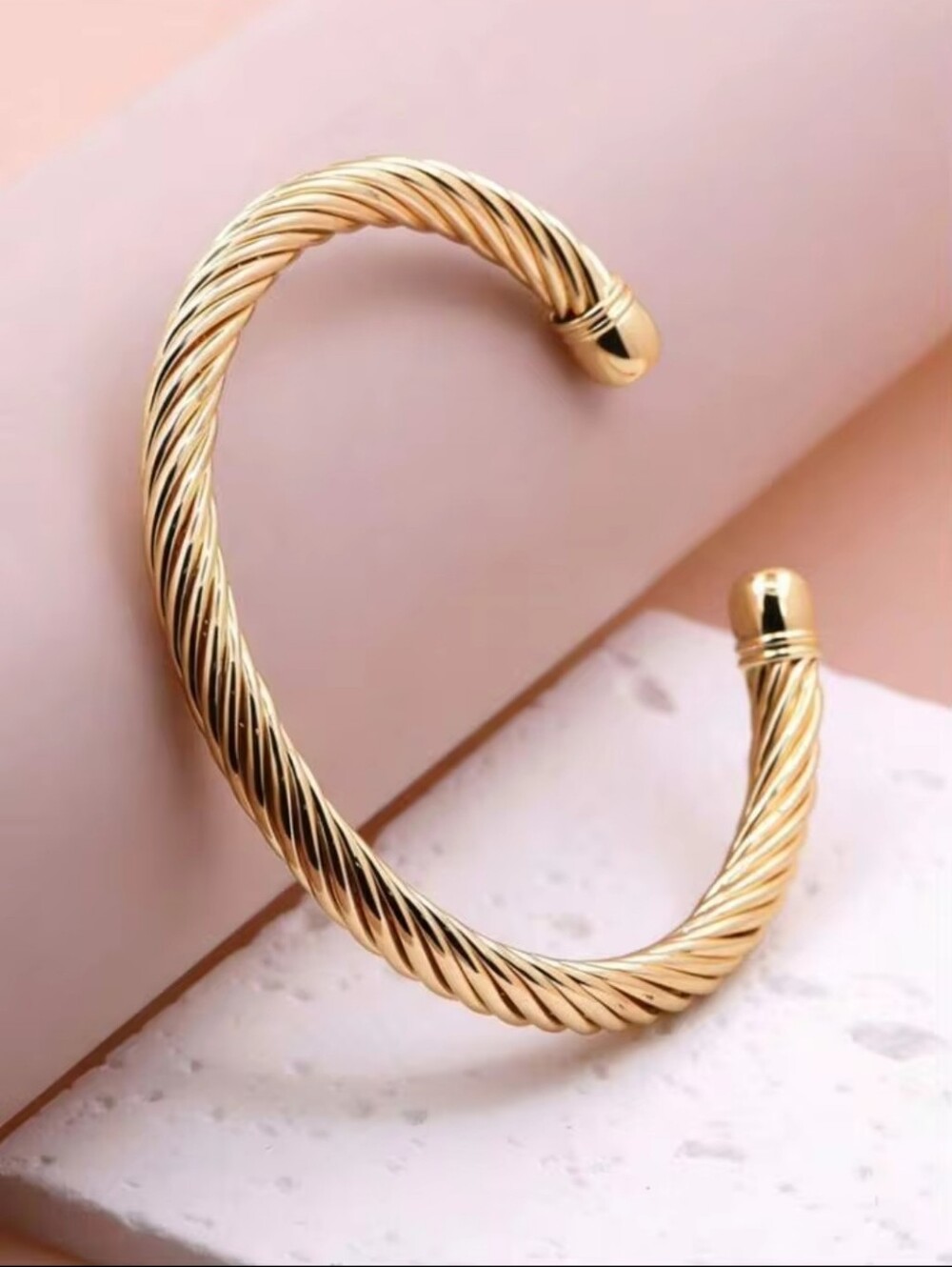 Gold-Tone Twisted Cable Open Cuff Bracelet